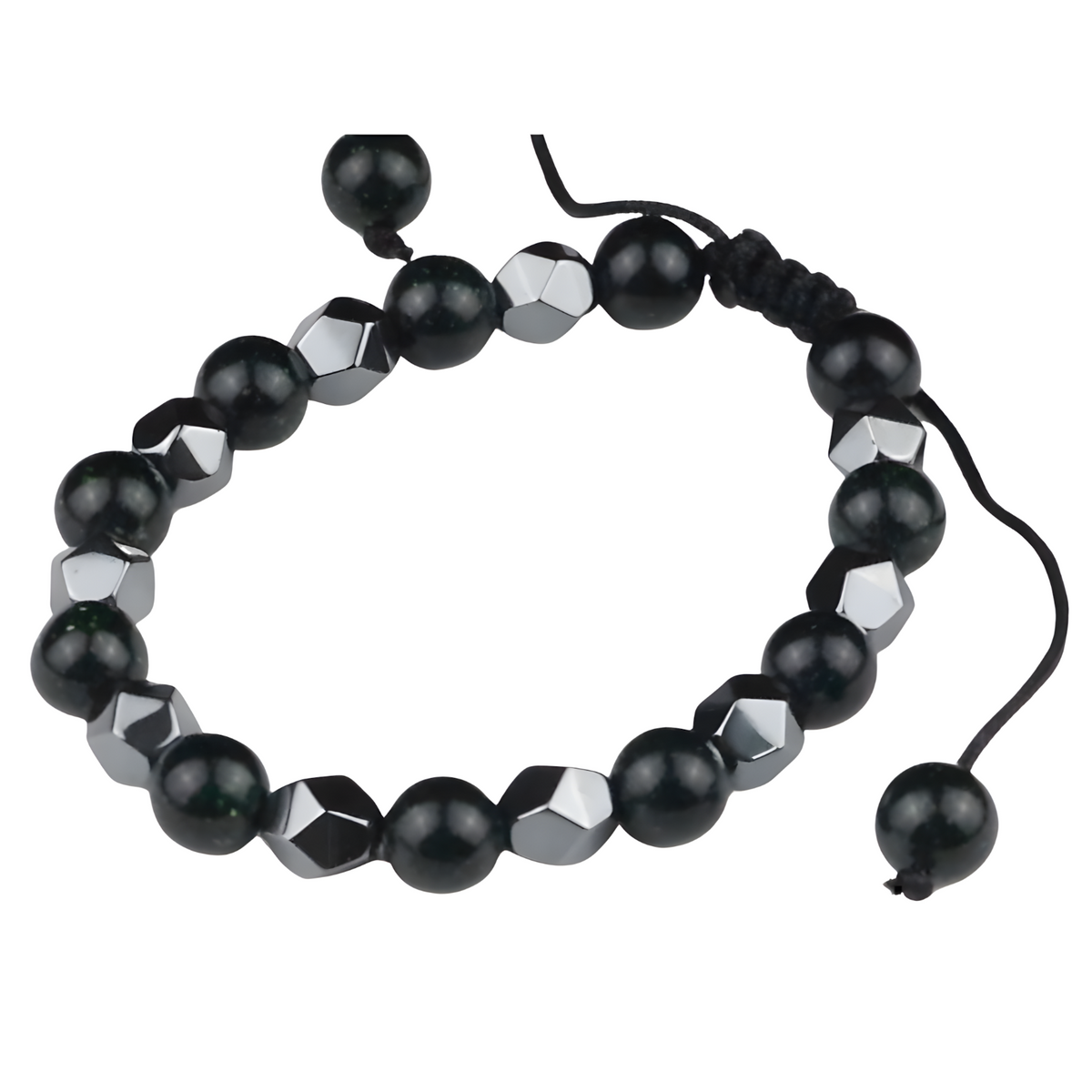 Black 8mm Bright Black Beaded Bracelet Adjustable Macrame Bracelet Unisex 1350
