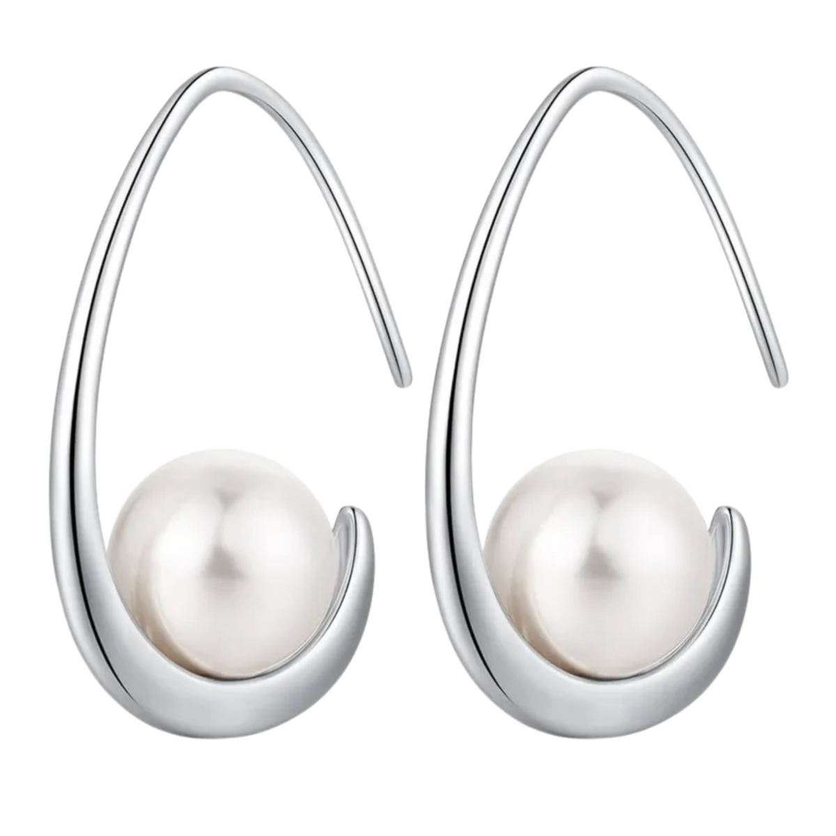 Pearl Style Zircon Drop Earrings Women – Geometric Silver-Tone Hook Design 1021