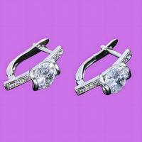 Sterling Silver-Plated Hoop Earrings – Elegant Cubic Zirconia Stone Design 905