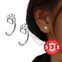 Fashion Silver Color Cat Paw Stud Earrings For Women Minimalist Metal Circle 508