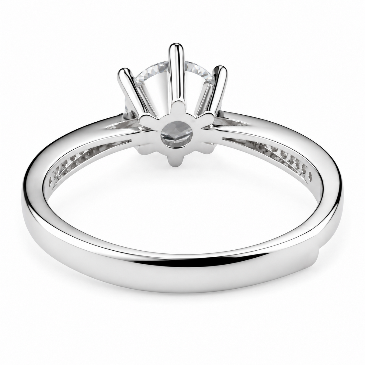 Round Cut Solitaire Ring Silver-Plated Alloy 4 Prong Engagement Ring Adjust 1616
