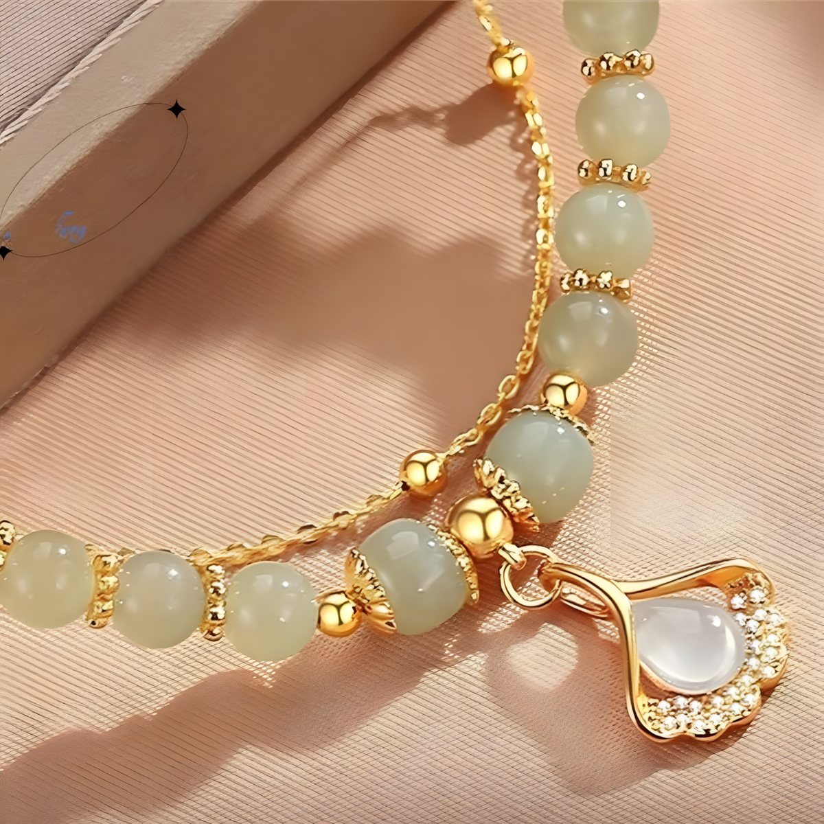Unified Jewellery Green Beaded Ginkgo Leaf Charm Layered Bracelet 1900