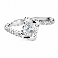 Women's Adjustable Heart Accent Zircon Engagement Ring, Round Brilliant 1635