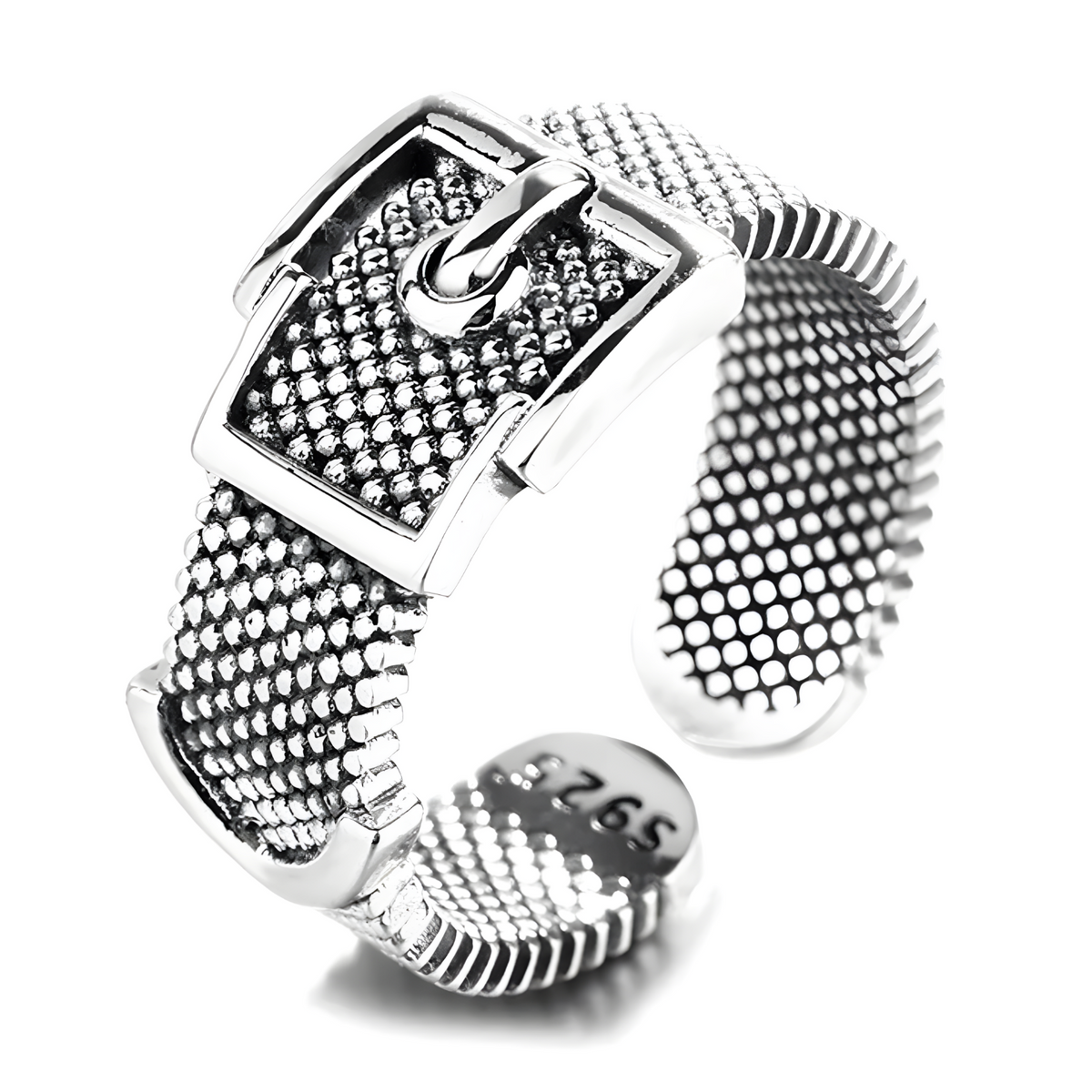 925 Sterling Silver Belt Buckle Ring; Adjustable Wide Band Statement Ring 490