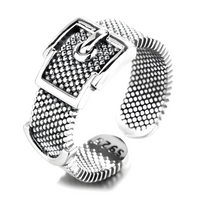 925 Sterling Silver Belt Buckle Ring; Adjustable Wide Band Statement Ring 490