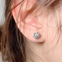 Silver-Plated CZ Solitaire Stud Earrings Women – Classic 6-Prong Round Cubic 988