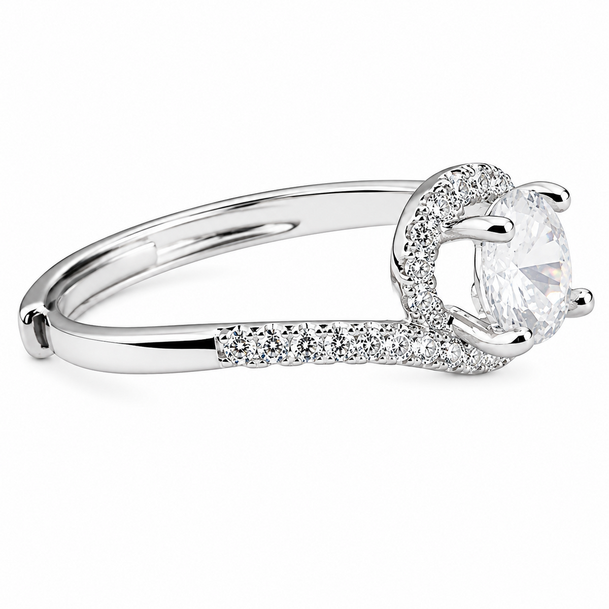 Women's Elegant Adjustable Zircon Halo Ring, Round Brilliant Engagement 1634