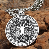 Nordic Vintage Tree of Life Rune Necklace Antique Bronze Silver Tone Unisex B66