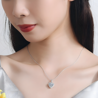 Sparkling Heart Zircon Pendant Necklace Women Copper 925 Silver plating 1220