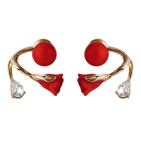 Red Rose Flower Stud Earrings for Women – Gold-Tone Crystal Plant Design 817