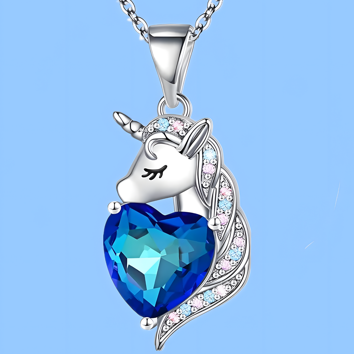 Unicorn Love Heart Necklace, Women's Animal Pendant with Crystal Zirconia  B164