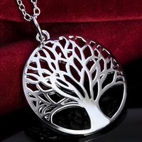925 Sterling Silver Round Tree of Life Pendant Necklace Women, 18Inch Chain B135