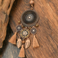 Boho Tassel Jewellery Set For Women Brown Flower Medallion Pendant Necklace 1711