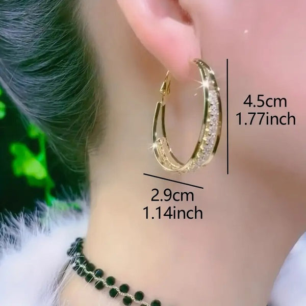 3-layer Shiny Rhinestone Decor Hoop Earring Retro Elegant Style Zinc Alloy 39 UK