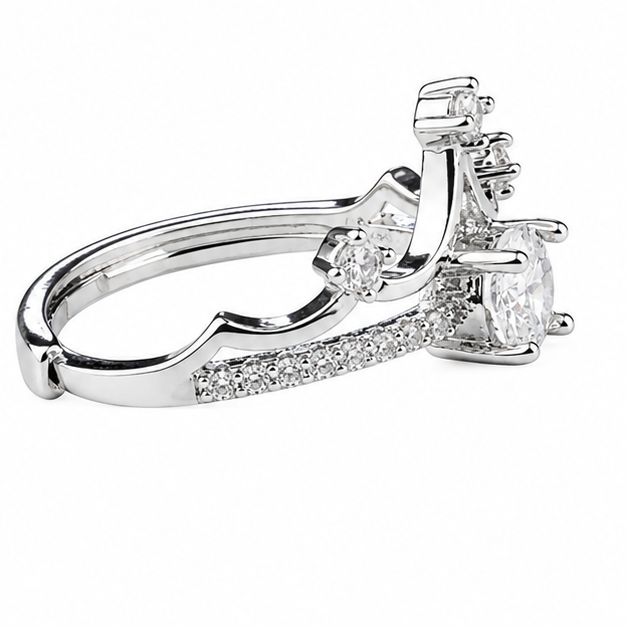 Women's Adjustable Crown Zircon Engagement Ring, Round Brilliant Promise 1637