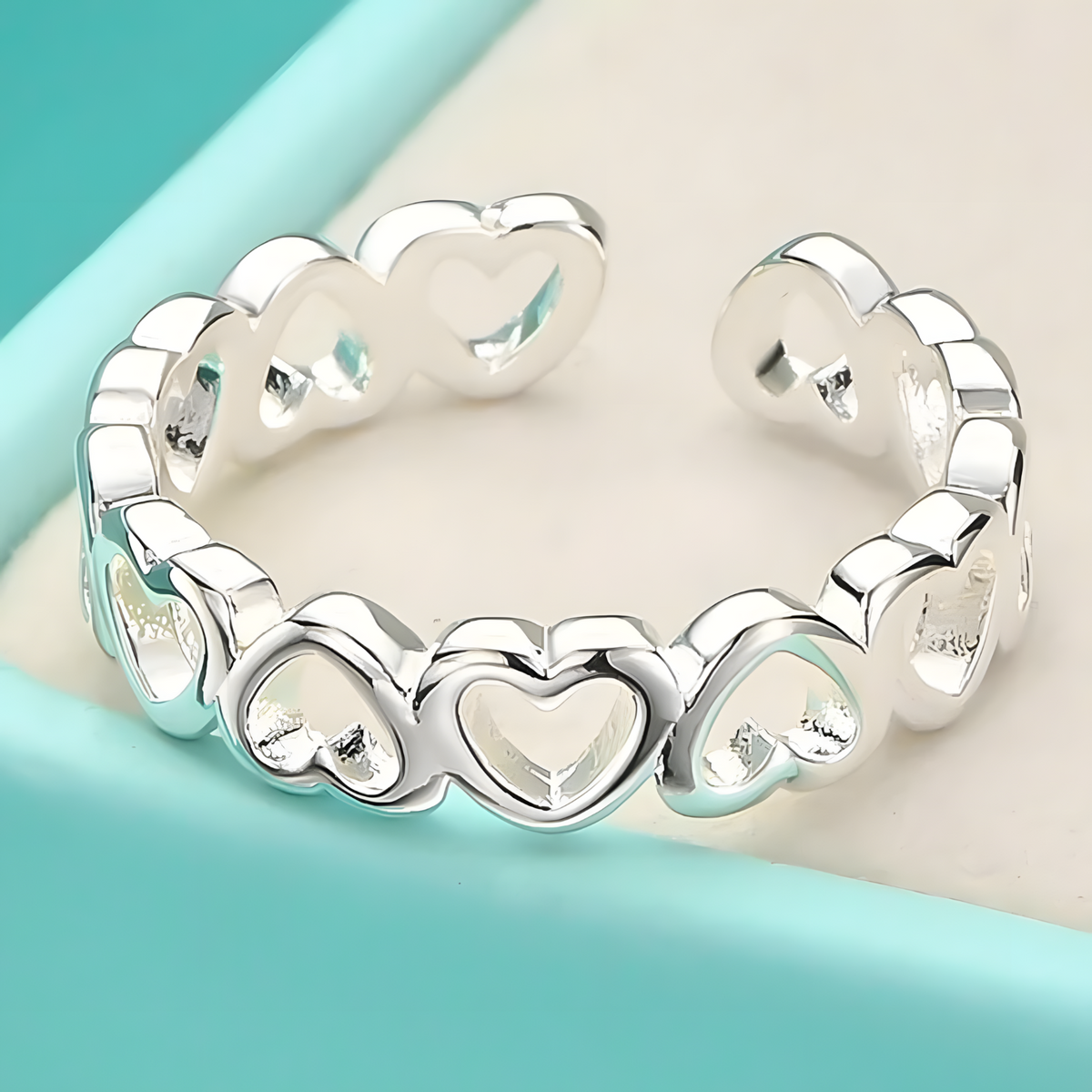 Heart Pattern Adjustable Ring For Women Silver Colour Open Cuff Love Band 1778