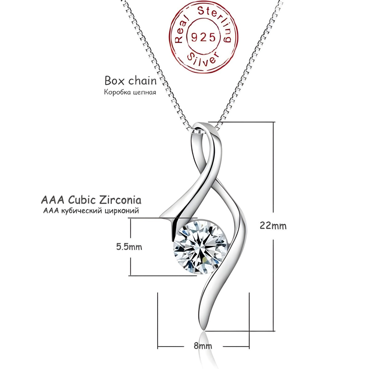 Sterling Silver Infinity Twist Pendant Necklace for Women Real 925 Box Chain 290