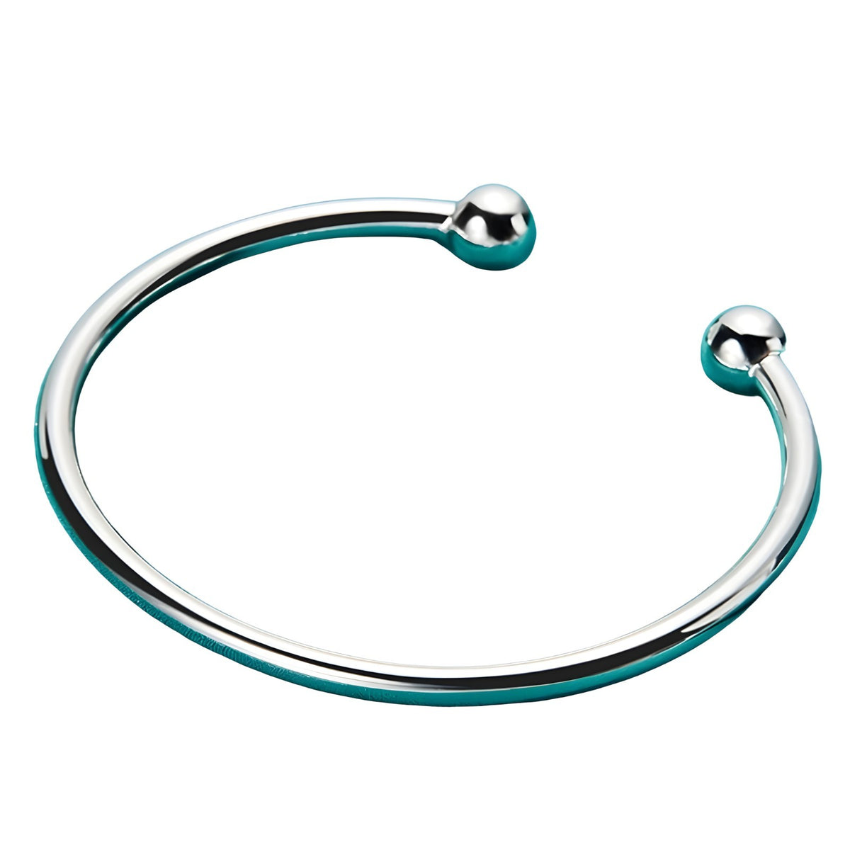 925 Sterling Silver Open Cuff Bangle Bracelet for Women with Ball Ends 398