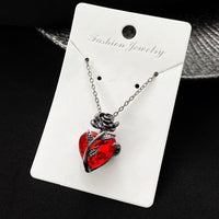 Womens Red Heart Rose Pendant Necklace-Black Rhodium-Plated Alloy, Faceted 1315