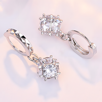 925 Silver Hoop Earrings for Women Geometric Cube Drop Design Cubic Zirconia 915