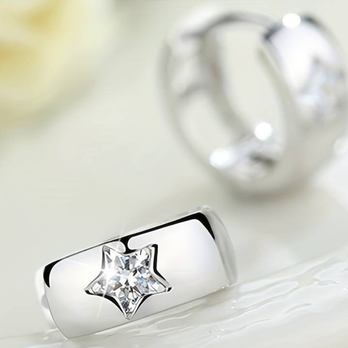 925 Sterling Silver Huggie Hoop Earrings Star-Set Cubic Zirconia, Hypoaller 161