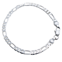 925 Silver-Plated Figaro Link Bracelet Durable Iron Alloy Chain with Secure 877