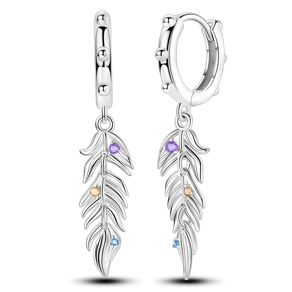 925 Sterling Silver Leaf Drop Earring for Women Elegant Feather Dangle Hoop 831
