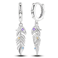 925 Sterling Silver Leaf Drop Earring for Women Elegant Feather Dangle Hoop 831