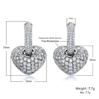 Sparkling Heart Drop Earrings Fine Rhinestone Embellishments - 925 Sterling 331