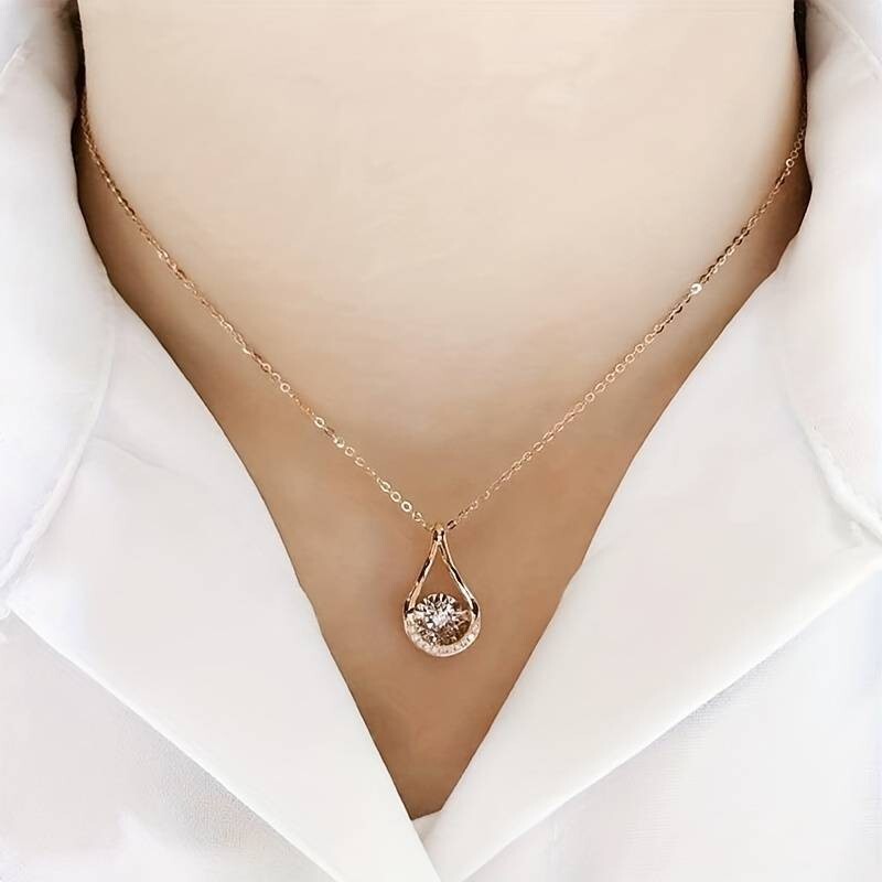 Elegant 18K Plated Round Cut Zircon Waterdrop Pendant Necklace 2 UK