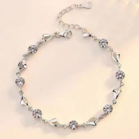 Unified Jewellery Silver Tone Bracelet Rhinestone Heart Link Chain Bracelet 413