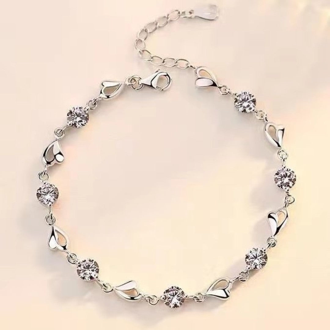 Unified Jewellery Silver Tone Bracelet Rhinestone Heart Link Chain Bracelet 413