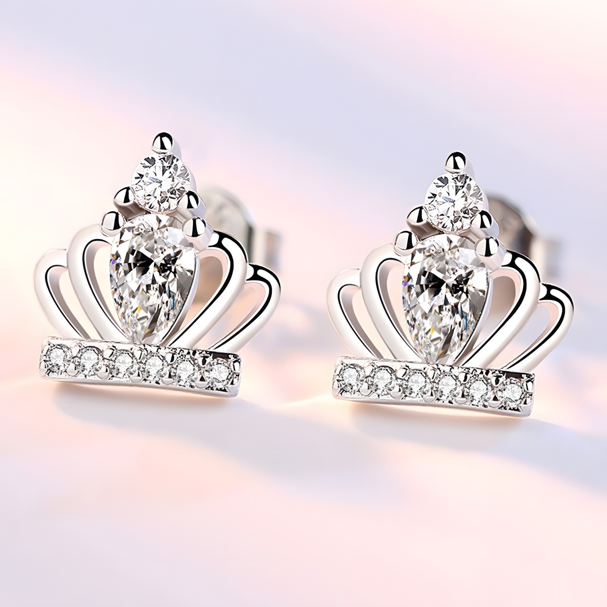 Crown Zircon Stud Earrings for Women – Cute Romantic Style 925 SilverPlated 1004