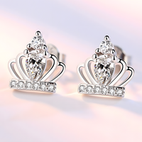 Crown Zircon Stud Earrings for Women – Cute Romantic Style 925 SilverPlated 1004