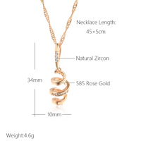 Rose Gold Spiral Pendant Necklace 34mm Twisted Wave Design Zircon Stone 1496