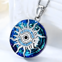 Blue Evil Eye Pendant Necklace For Women - Round Sunburst Eye Charm Chain 1789