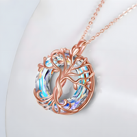 Rose Gold Celtic Tree of Life Necklace with Iridescent Crystal | Family Love B79