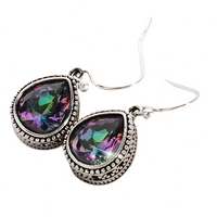 Teardrop Crystal Earrings For Women, Silver Tone Vintage Beaded Drop Dangle B352