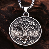Stainless Steel Vintage Tree Of Life Pendant Necklace Textured Nordic Style 1071