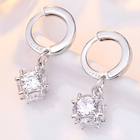 925 Silver Hoop Earrings for Women Geometric Cube Drop Design Cubic Zirconia 915
