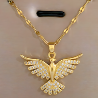 Gold Tone Stainless Steel Phoenix Bird Necklace for Women– Sparkling Zircon 1152