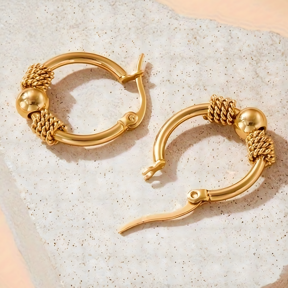 316L Stainless Steel Golden Hollow Woven Circular Hoop Earrings for Women 643