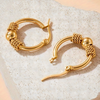 316L Stainless Steel Golden Hollow Woven Circular Hoop Earrings for Women 643