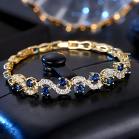 Blue Cubic Zirconia Gold Tone Bracelet 18cm 0.8cm Elegant Statement 1739