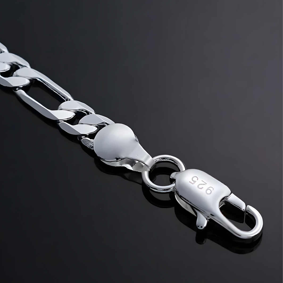925 Silver-Plated Figaro Link Bracelet Durable Iron Alloy Chain with Secure 877