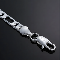 925 Silver-Plated Figaro Link Bracelet Durable Iron Alloy Chain with Secure 877