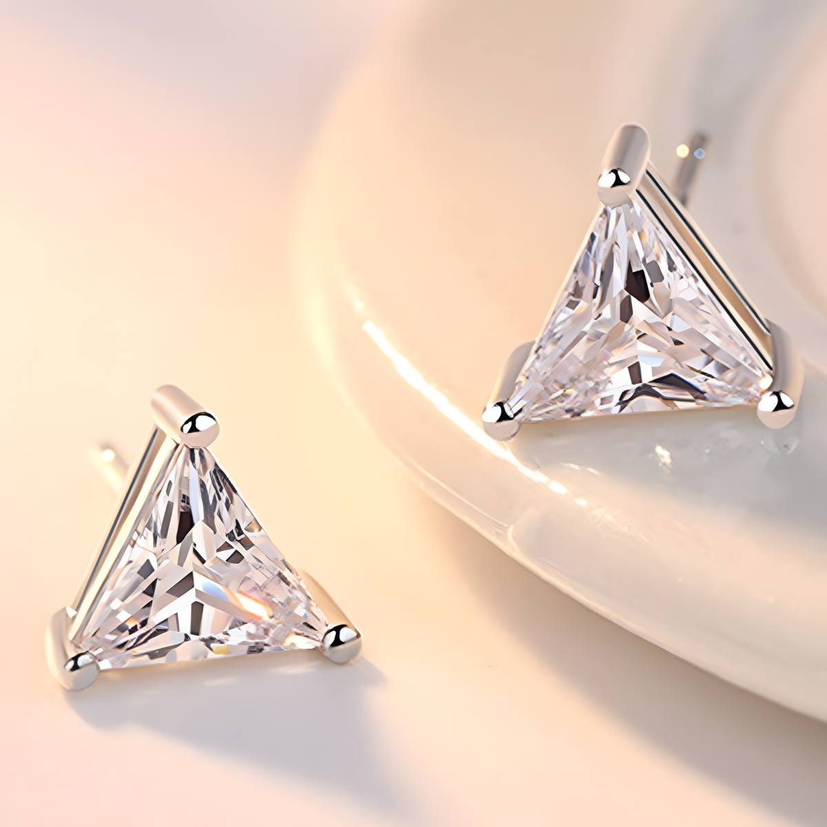 925 Silver-Plated Alloy Trillion Cut Zircon Stud Earrings Women – Sparkling 1040