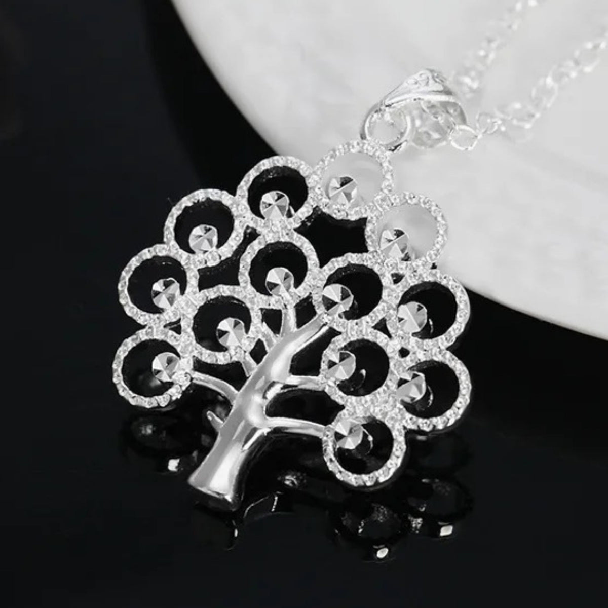 925 Sterling Silver Tree of Life Pendant Necklace Women, Elegant Openwork 412