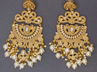 Elegant Bollywood Inspired Gold Kundan Earrings and Tika Set Indian Jewelry 248