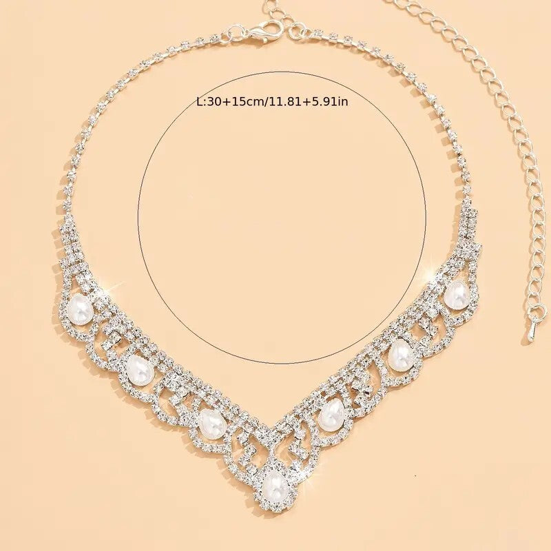 Stylish Glitter Rhinestones Imitation Pearl Wedding Statement Necklace 100 UK